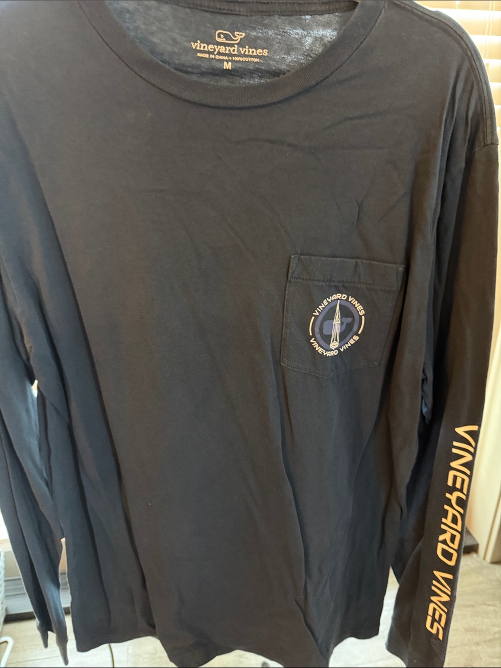 Vineyard Vines Navy Long-Sleeve Pocket Tee with Sleeve Logo